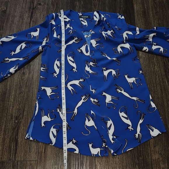 ModCloth Blue Cat Print Open Front Kimono Cardigan S/M - Picture 7 of 10